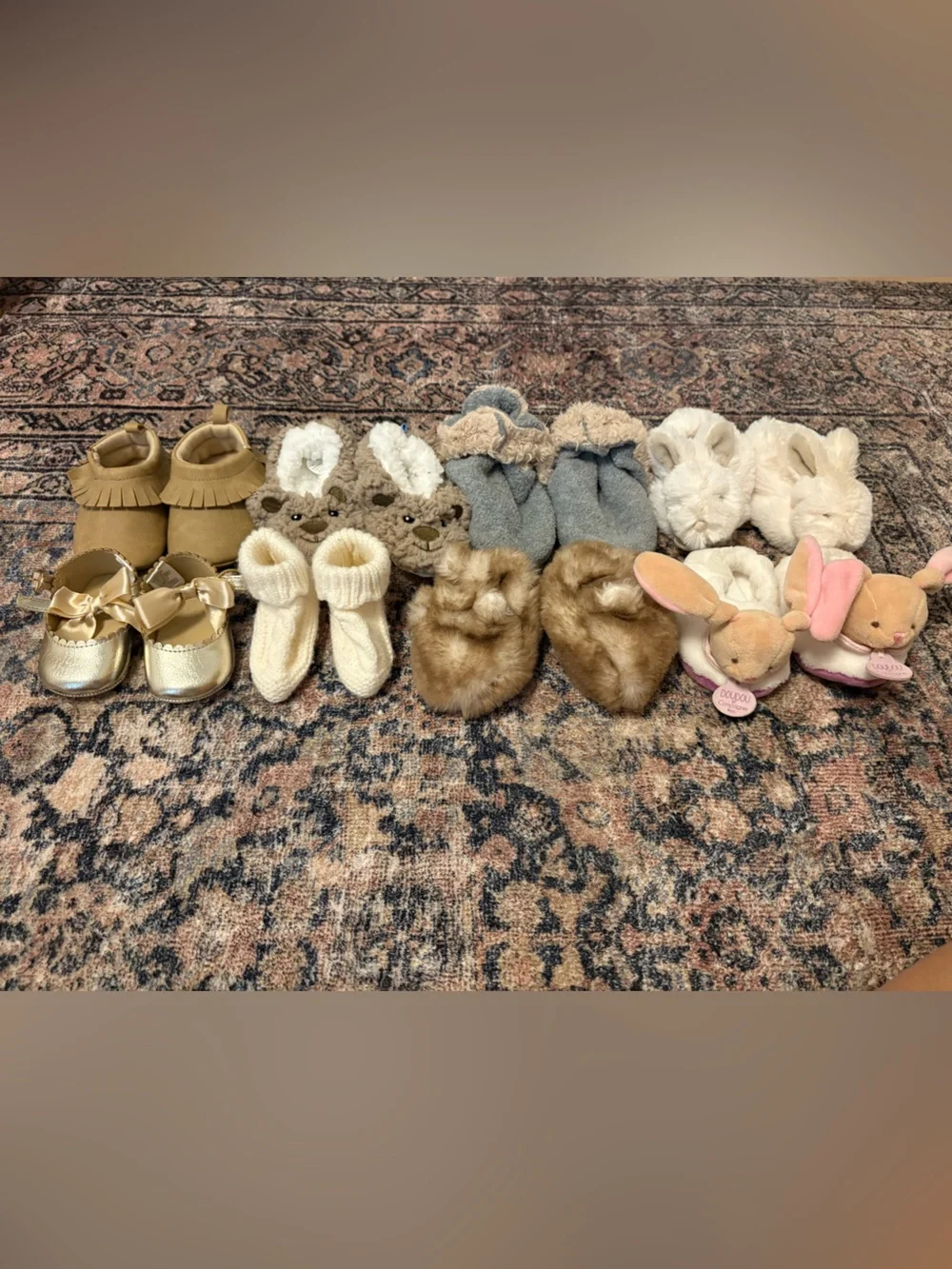 Assorted Kids Plush and Faux Fur Booties - Gold, Cream, Brown, Gray, Pink